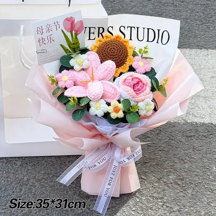 Bouquet de fleurs au crochet, bouquet de graduation, fleurs tricotées, fleurs artificielles, cadeau 