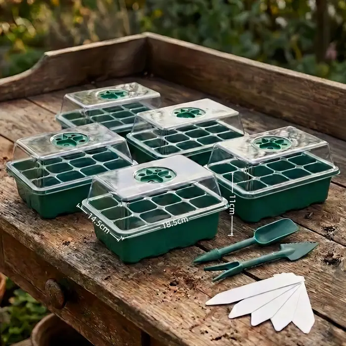 Plateau de semis 12/40 alvéoles avec dômes ventilés pour l'humidité et bases, pour la germination de