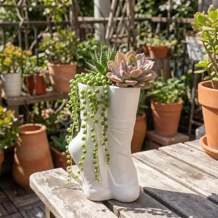 Vase Créatif et Tendance en Forme de Chaussure de Ballet, Sculpture Décorative de Pied Rêveur, Pot Artistique en Vinyle pour Fleurs Séchées, Jardin