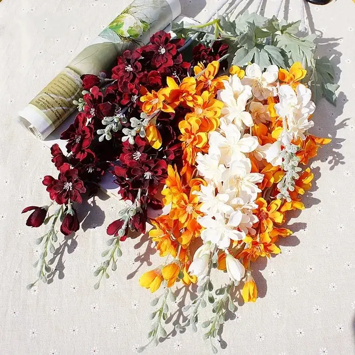 Branche de fleur artificielle Delphinium de 86 cm pour arrangement floral de mariage DIY