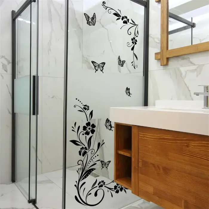 Autocollant mural papillon fleur noir