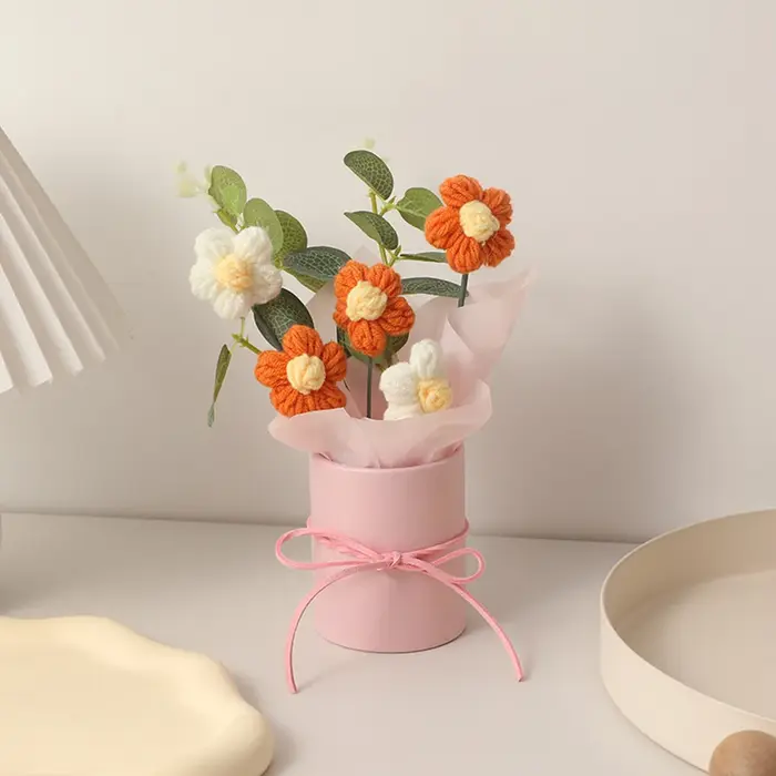 1 Pièce Magnifique Bouquet de Fleurs en Fil de Laine avec Tube Floral