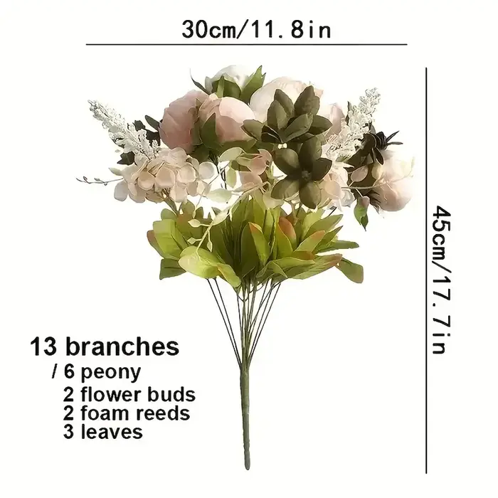 13 Bouquet de fleurs artificielles de pivoine de champagne réaliste-décoration élégante pour la maison et le mariage