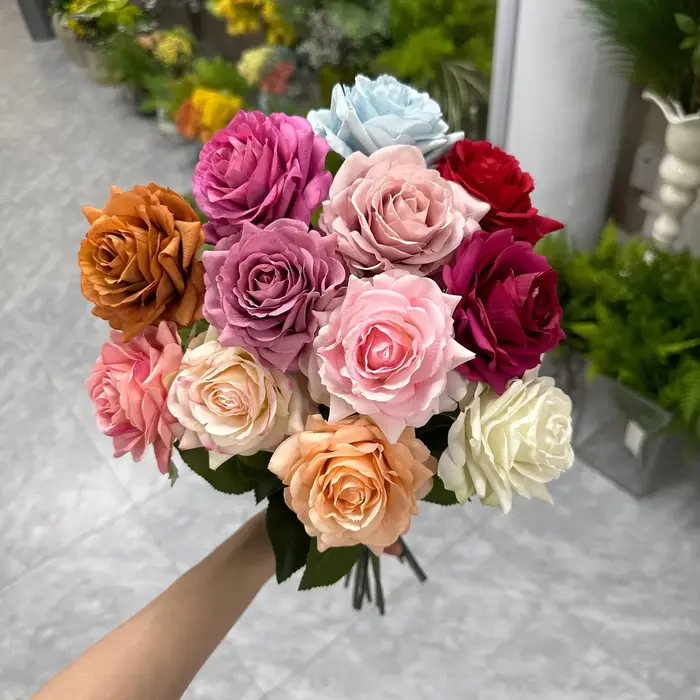 Lot de 5 roses artificielles Alice à tête unique