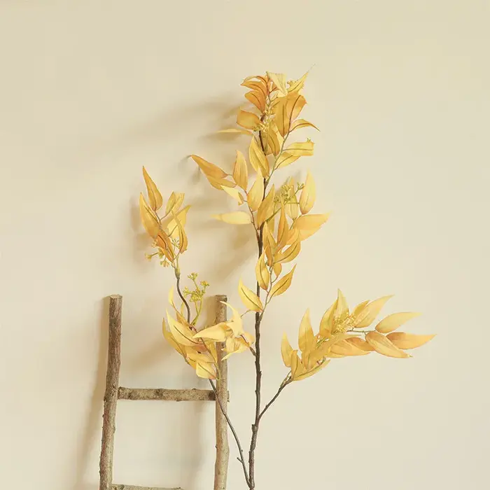 Feuilles de Saule Dorées Artificielles, Fausses Plantes, Cuir oral elu localité, Mariage, Mur Floral