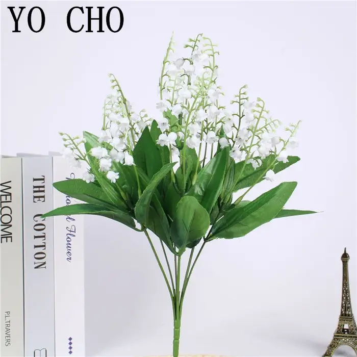 Fleurs artificielles muguet 7 Branches faux fleur de lys en plastique Bouquet de mariée décor de fêt