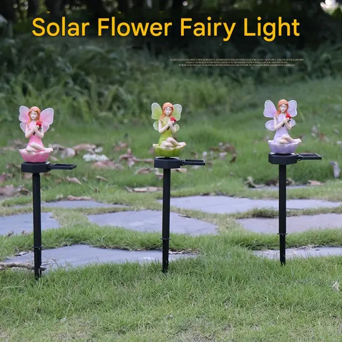 Led solaire alimenté fleur fée lumière résine elfe jardin lampe décorative extérieure étanche