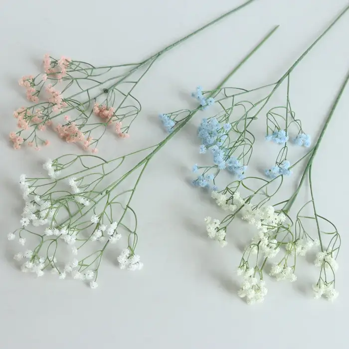 Fleurs artificielles gypsophile bon marché en plastique blanc rose bleu