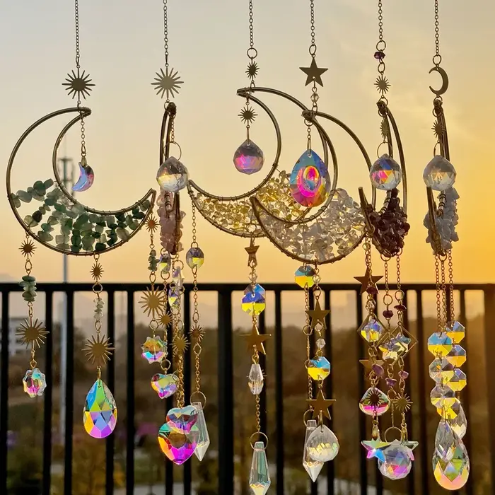 Attrape-soleil en cristal carillons éoliens tenture murale décor prisme cloche à vent attrape-lune a
