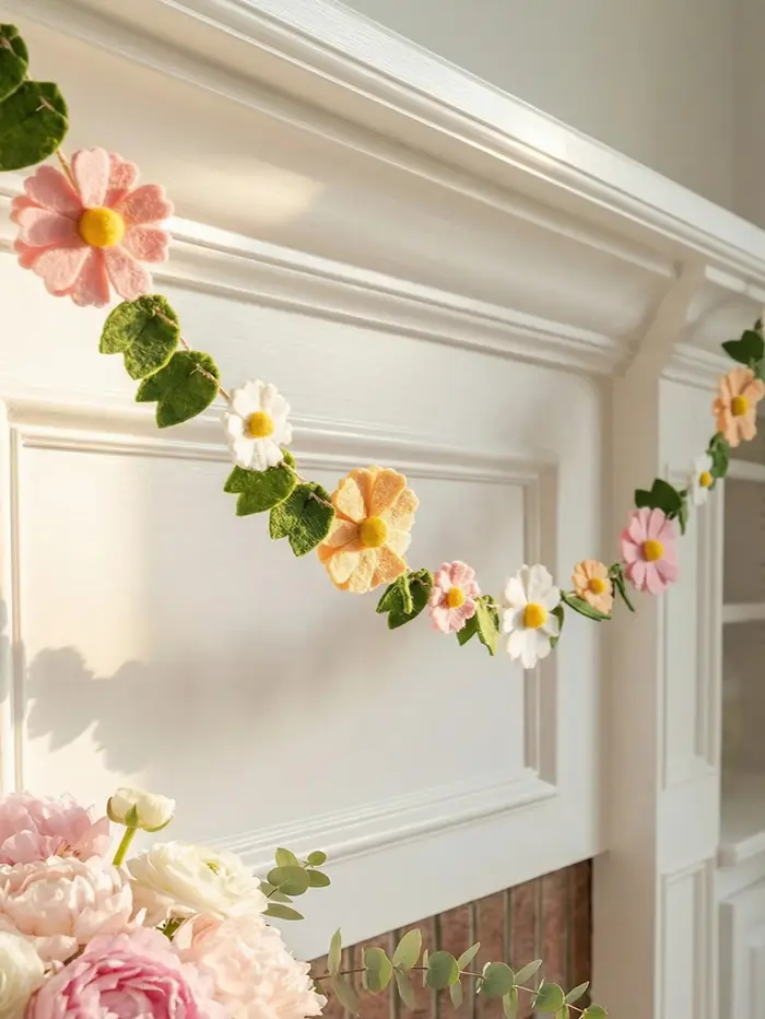 Guirlande de fleurs en feutre printanières