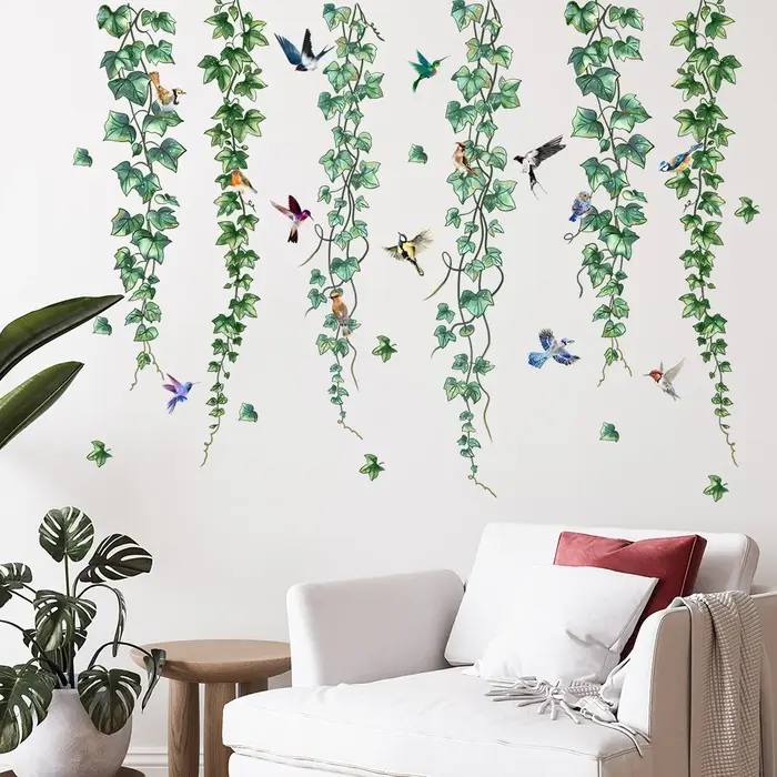 Plantes vertes vignes fleurs papillons autocollants muraux chambres d'enfants