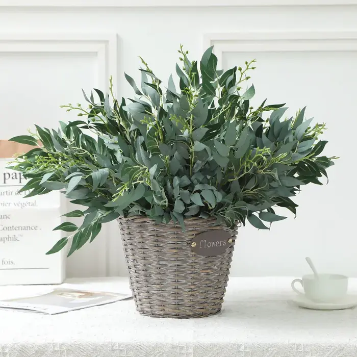 Silk Artificial Willow Bouquet Fake Green Leaves for Wedding Home Garden Vase Decoration Jungle Party DIY Plants Wreath