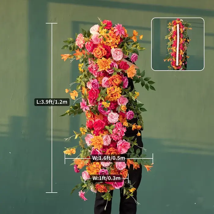 Rose Artificielle de Luxe Orange et Rose, Fleur Verte, Décoration d'Arrière-Plan de Mariage Personna