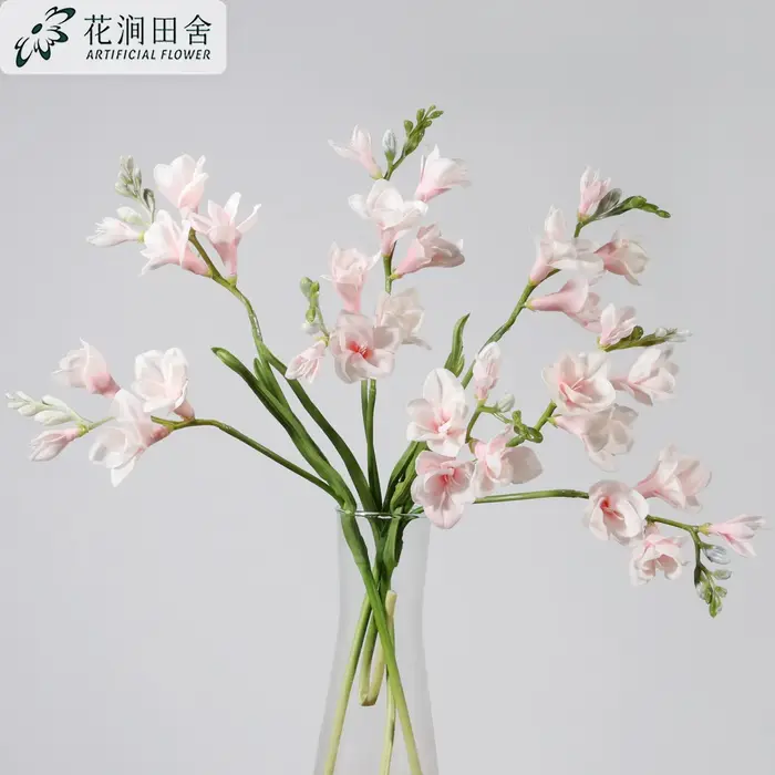 Fleur artificielle de freesia à deux branches pour la décoration de la maison et du salon, accessoires photographiques, vitrine de centre commercial, décoration de mariage