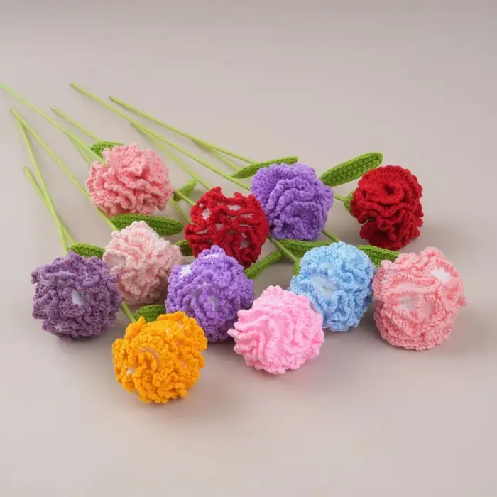Bouquet de fleurs en laine créatif, fait main au crochet, coloré, cadeau