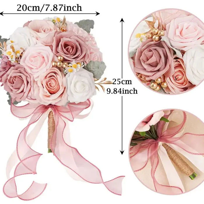 Bouquets de mariée en roses artificielles poussiéreuses