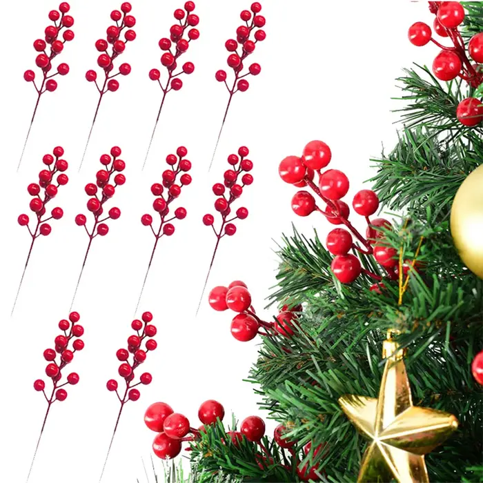20 pièces baies de houx artificielles noël hiver fausses