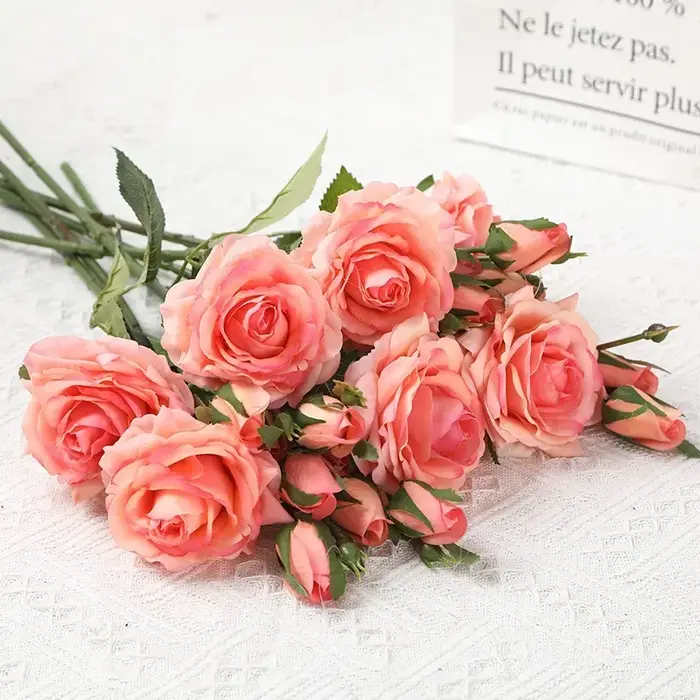 Aloès vert 3 pièces toucher réel 1 fleur 2 bourgeons branche de Rose fleurs artificielles Simulation Roses rouges fausse plante décoration de chambre