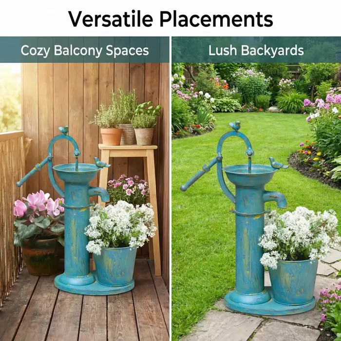 Pot de fleurs en métal en forme de pompe à eau