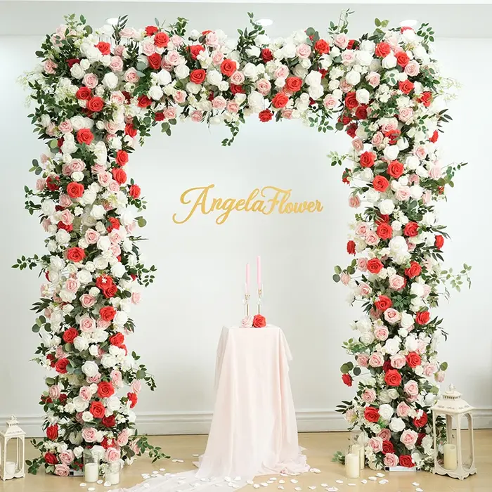 A8889 Haricots bordeaux ​ Décor de rangée de fleurs vertes roses