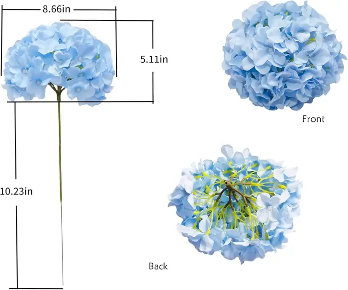 Lot de 6 têtes de fleurs d'hortensia en soie de 8.7 pouces