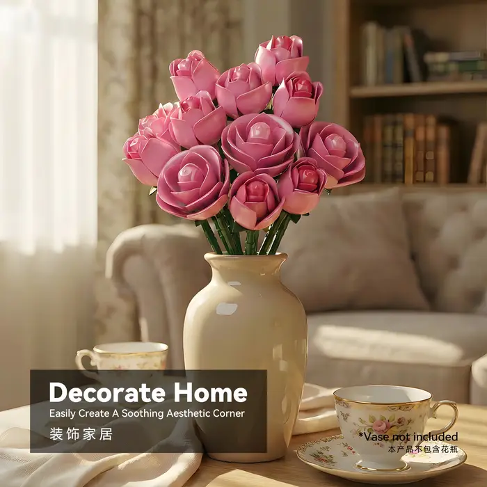 1 Bouquet de fleurs artificielles en blocs de construction en forme de roses