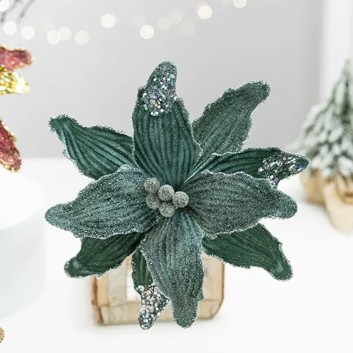 Fleur de noël artificielle en Faux velours avec paillettes