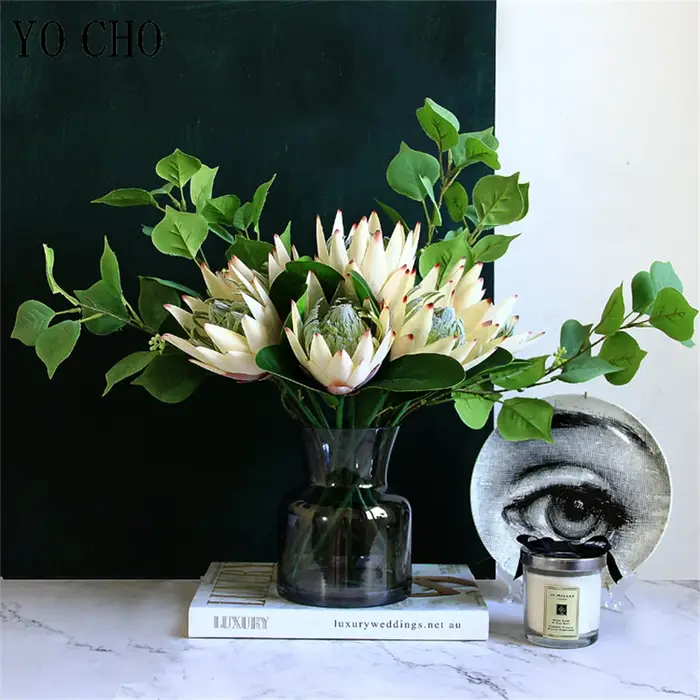 YO CHO fleur artificielle soie roi Protea bricolage Arrangement floral faux fleurs empereur blanc maison fête Table de mariage décoration