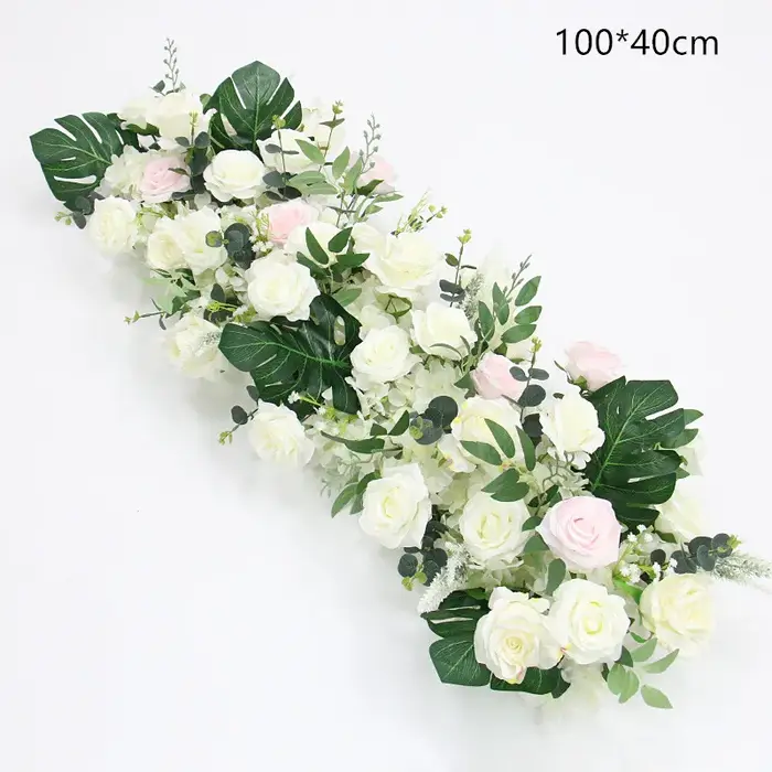 A5627 Arrangement floral, boule de fleurs, plantes à feuilles d'olivier, décor d'arrière-plan de mar