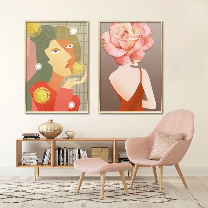 Peinture sur toile de femme de fleurs de mode