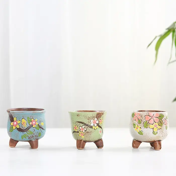 Mini pot à succulentes peint à la main coréen, pot à pouce en céramique coloré, décoration d'intérieur Zakka pour petits cactus