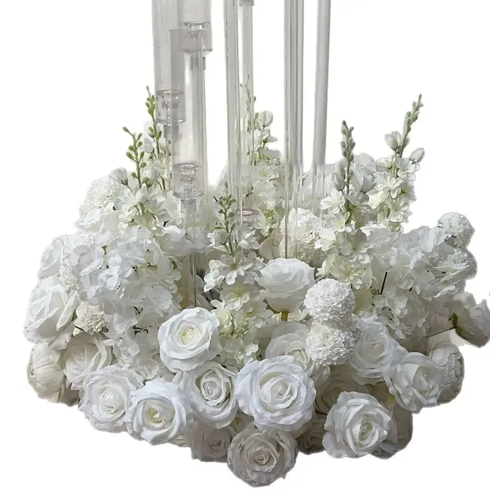 Couronne de luxe artificielle de 60 cm (25 pouces) en roses et jacinthes blanches pour centres de table de mariage