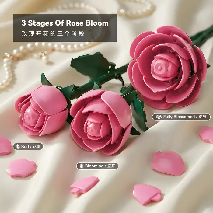1 Bouquet de fleurs artificielles en blocs de construction en forme de roses