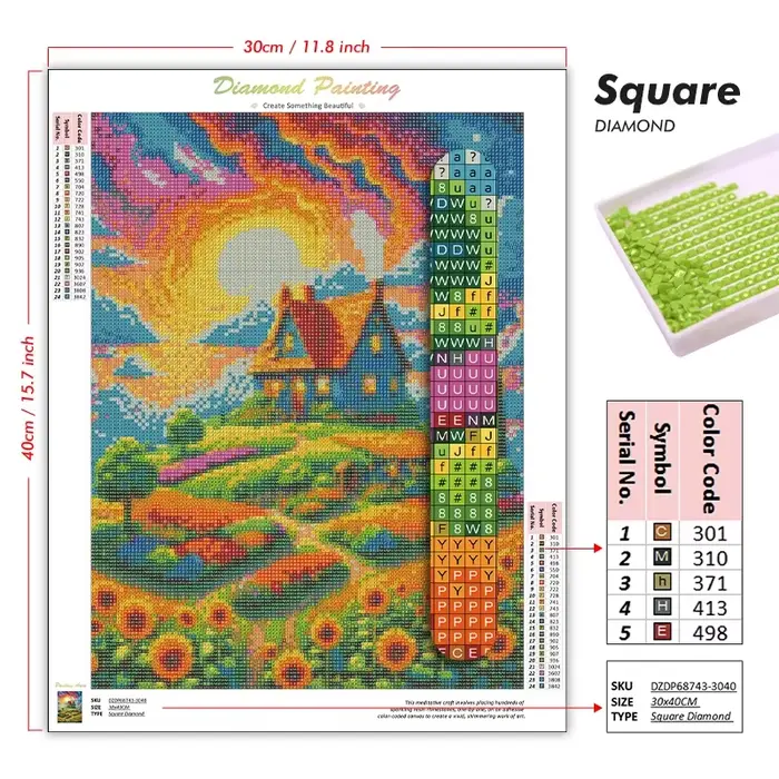 Peinture Diamant Paysage de Vallée Fleuri Coloré et Rêveur