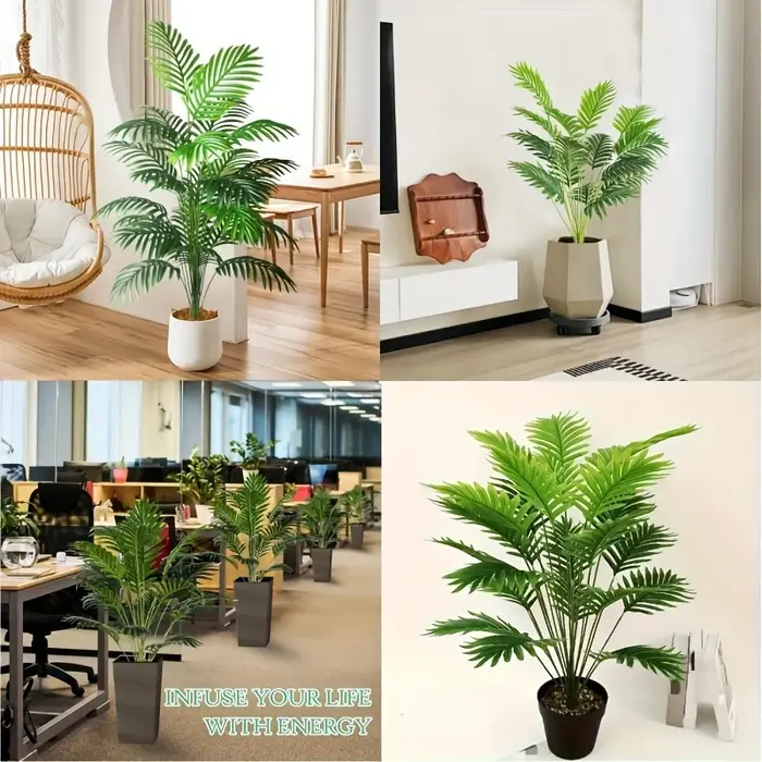 24 feuilles Areca palmier plantes artificielles arbres en Pot plastique vert fausse plante arbre bonsaï pour chambre maison intérieur extérieur décoration