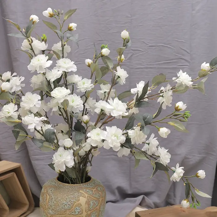 Fleur artificielle en soie de 90 cm, branche longue, camélia, fleur de cerisier, pour arrangement en vase familial, décoration de toile de fond pour arche de mariage et fête