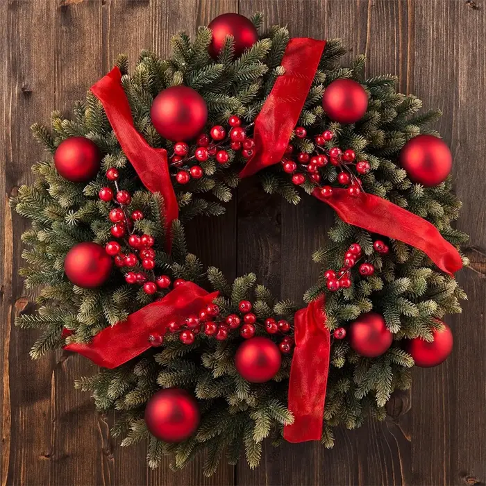 Plante artificielle Holly Red Fruit Festival couronne d'arbre de noël maison