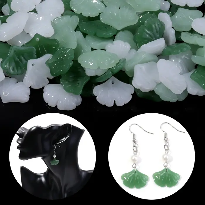 30 pcs/lot feuilles de verre pendentif perles couleur verte petites