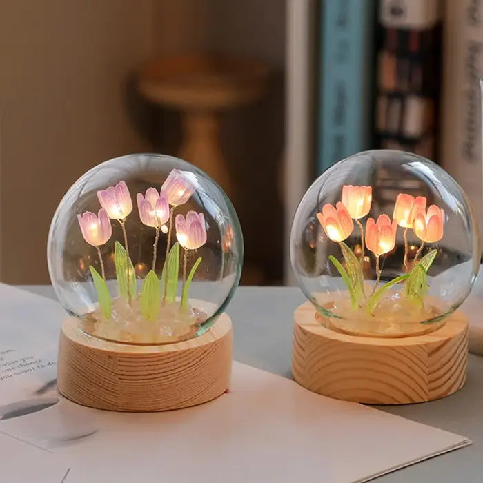 Tulipe veilleuse mignon chambre décor lampe florale saint valentin cadeau Lampara tulipanes petite amie bricolage matériel fait à la main
