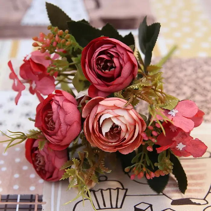 Fausse fleur de thé rose en soie d'automne