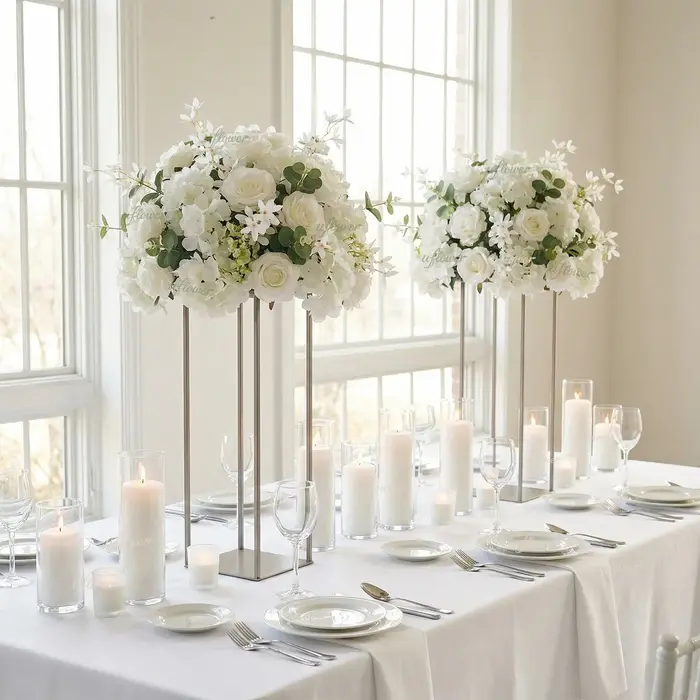 Boule de fleurs artificielles Uflower, roses blanches de luxe, pour décoration de table de mariage, centre de table, scène de fête, accessoires pour la Saint-Valentin