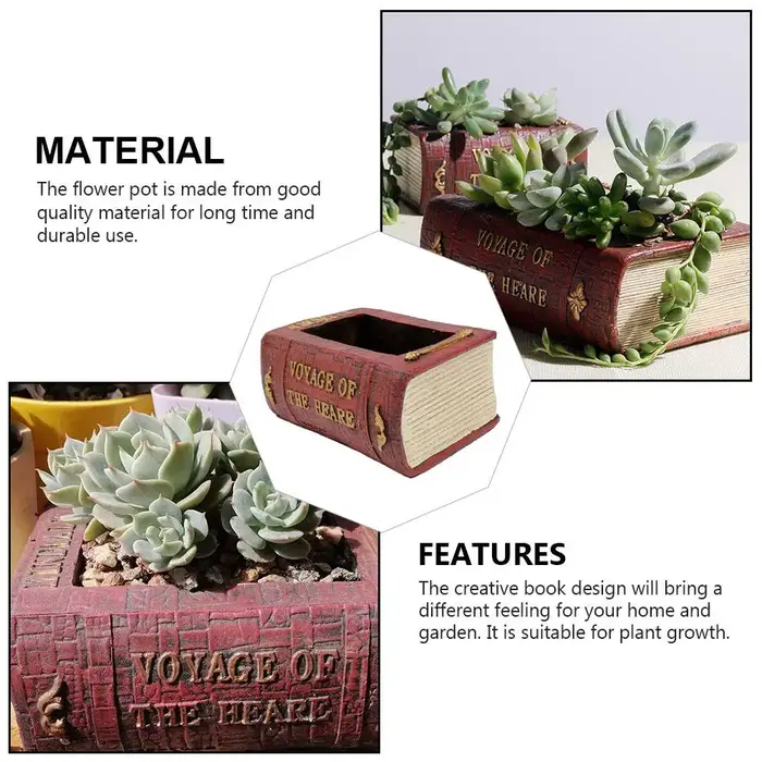 Pot à plantes succulentes en forme de livre