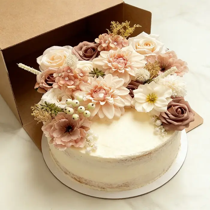 Boîte de fleurs artificielles bleu océan avec tiges pour bouquets de mariage DIY
