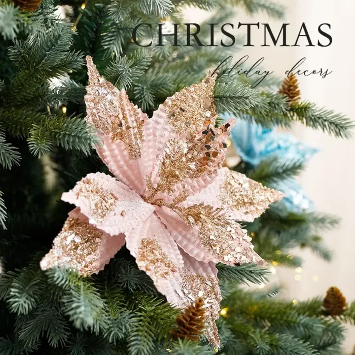 Poinsettia Artificiel Paillettes Fleur