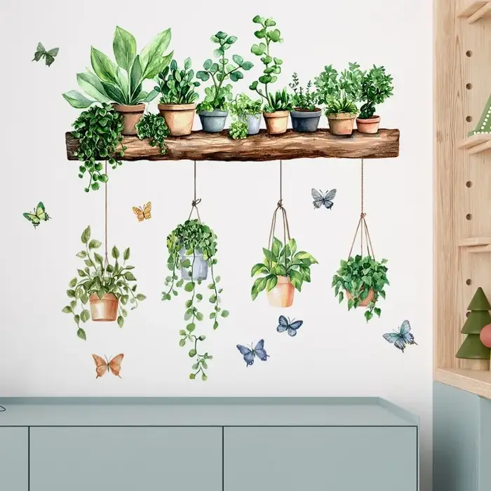 Autocollants muraux 3D de plantes vertes en pot