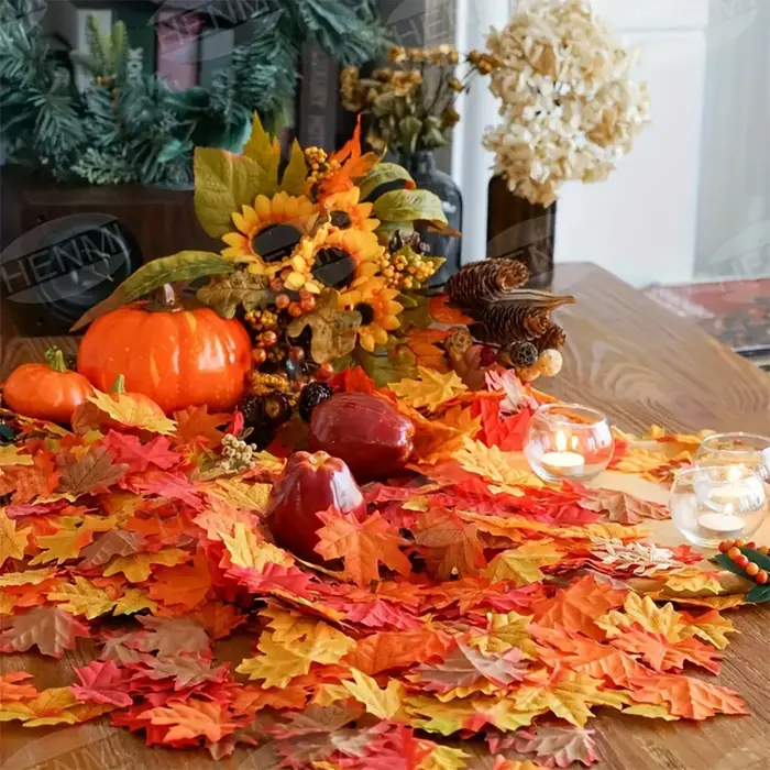 Feuilles d'érable artificielles, 200 pièces, fleurs d'automne pour Halloween, Thanksgiving, Festival de récolte, décorations de Table, feuille de décoration d'automne
