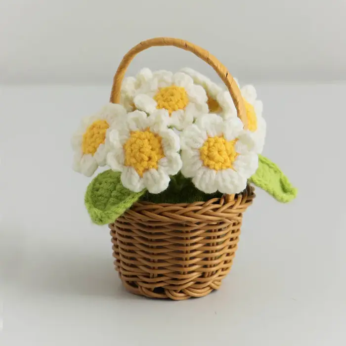 Crochet fleur mignon fini tissé tournesols en pot tricoté à la main