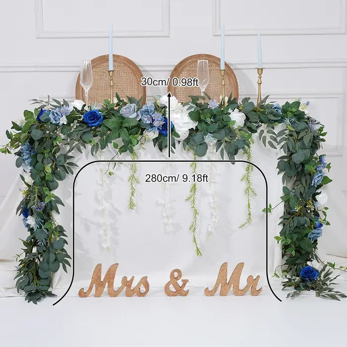 C8634 bleu blanc série verdure accrocher glycine fleur chemin Table pièce maîtresse décor mariage Ar