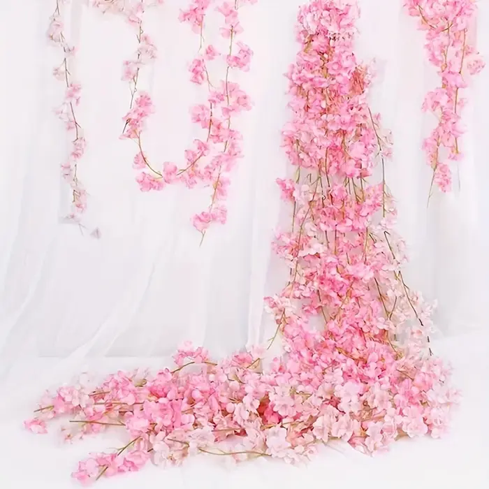 Guirlande de fleurs artificielles Sakura rose