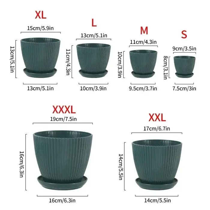 Pot de fleur en plastique plantes rondes succulentes Pot jardinières à rayures verticales avec plateau décoration intérieure de bureau à domicile